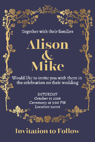 Gold with Dark Blue Wedding Poster Invitation Example